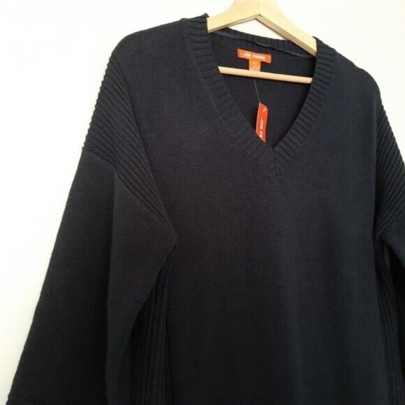 JOE FRESH \ High-Low Hem Relaxed Fit V-Neck Pullover Sweater Navy Blue Sz S - Picture 6 of 14